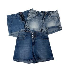 GUESS Denim Shorts Bundle Set 3 High Rise Lace Up Acid Wash Blue Women's Size 28